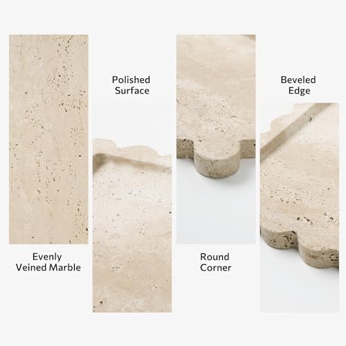 Travertine Bathroom Tray Countertop, Marble Vanity Tray for Home Decorative Dresser Organizer, Marble Scalloped Tray for