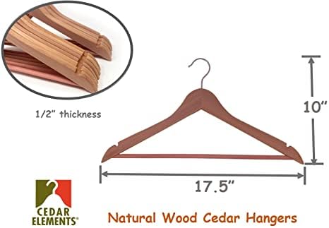 Cedar Elements Aromatic Cedar Adult Hangers for Business Suits Shirts Dresses Sweaters Pant hanging12PK (with Pant bar)