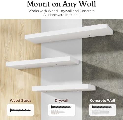 48" White Floating Shelves 12inch Deep Wall Shelf, Set of 1