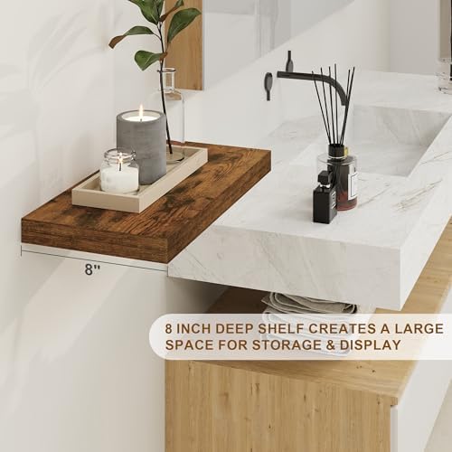 Fun Memories Floating Shelves for Wall, 8 Inch Deep Floating Wall Shelf, 16" x 8" Floating Shelves - Set of 2, Rustic Wo