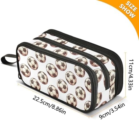 Wfrish Football Balls Pencil Case Pencil Pouch Big Capacity 3 Compartments Back to School Supplies for Teen Girl Boy Pouch Pen Bag Large Storage Organizer with Zipper Handle for Men Women