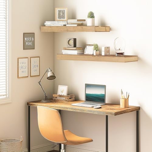 Floating Shelves, 36 Inch Wall Mounted Shelves, Set of 2, Oak