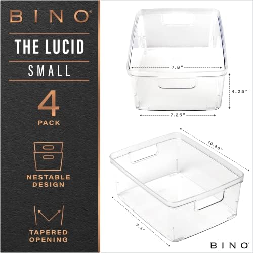 BINO Plastic Storage Containers, Small - 4 Pack THE LUCID COLLECTION, Multi-Use Organizer Bins Built-In Handles BPA-Free