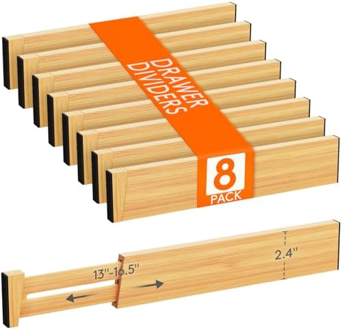 Lifewit 2.4" Kitchen Drawer Dividers, Adjustable Bamboo Drawer Organizers
