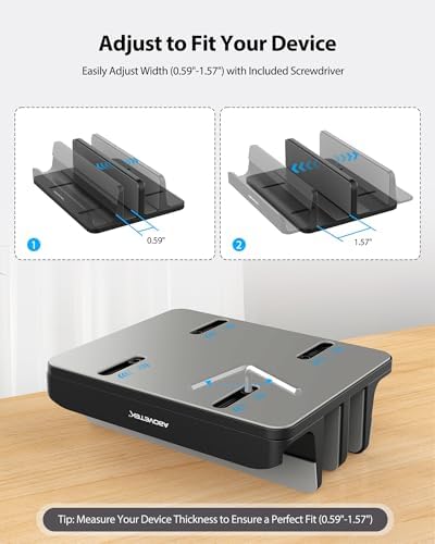 AboveTEK Vertical Laptop Stand Holder, 3 Slots Aluminum Desk Stand with Adjustable Dock Size for Tablet, MacBook, Phone 