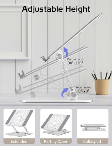 Adjustable Aluminum Laptop Stand for Desk,Ergonomic Riser, Silver