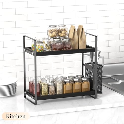 LEMIKKLE Bathroom Organizer Countertop, Counter Organizer for Bathroom Decor, Wooden Sink Shelf for Vanity Storage, Make