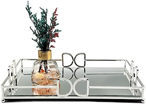 Decorative Tray, Bright Silver, Modern Premium Feeling Perfume Tray, Luxury Rust-Proof Glass Tray for Bathroom, Dresser,