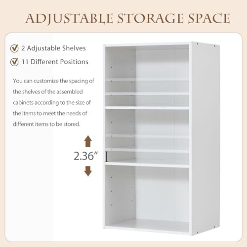POWERSTONE 3 Tier Bookcase Set of 2, Small Open Bookshelf, Wooden Storage Book Shelf with Adjustable Panels for Living R