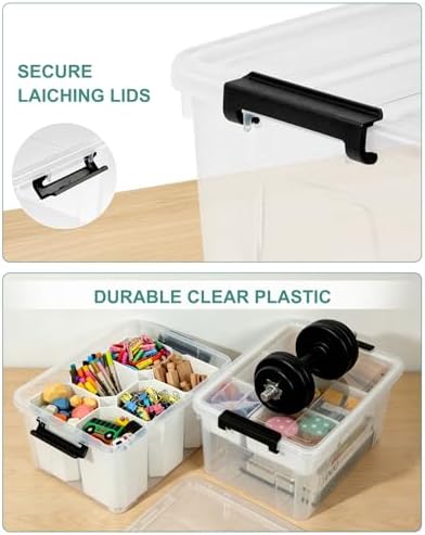 EOENVIVS Clear Storage Bins with 6 Tall Inserts, Stackable craft organizers and storage Box, Plastic Storage Totes with 