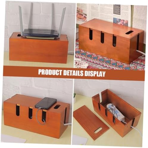 Wood Cable Management Box for Desk Cord Storage and Tidy Desktop