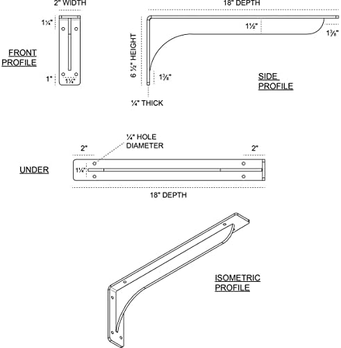Ekena Millwork BKTM02X18X06EBABS Steel Bracket Embrey, 2" W x 18" D x 6 1/2" H, Antiqued Brass