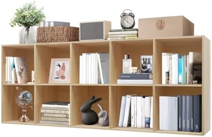 Solid Wood 10 Cube Storage Organizer Small Bookshelf for Small Spaces Wooden Cube Shelf Bookcase Floorstanding Storage S