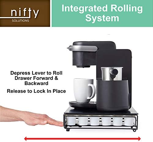 Nifty Rolling Coffee Pod Drawer – Black Finish, Compatible with K-Cups, 36 Pod Pack Holder, Compact Under Coffee Pot Sto