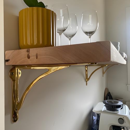 STYLENT Decor Decorative Brass Shelf Bracket, Heavy Duty and Antique Shelf Bracket for Shelving Modern L Shaped Design (
