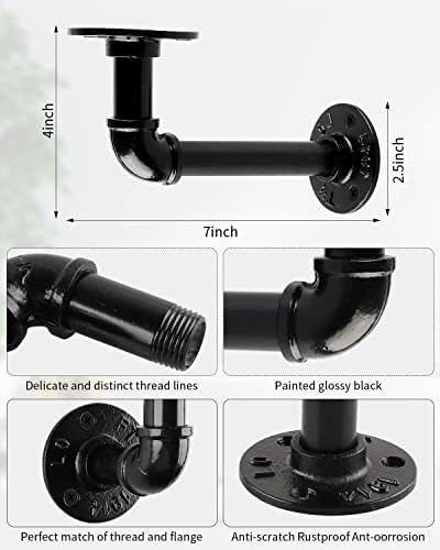 MUZIK 4Pcs 7"×4" L Pipe Shelf Bracket, Heavy Duty Wall Mount, DIY Shelving