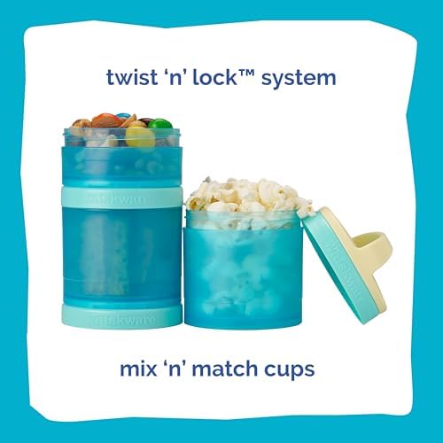 Whiskware Solid Snack Containers, 3 Stackable Snack Cups, Tan/Blue