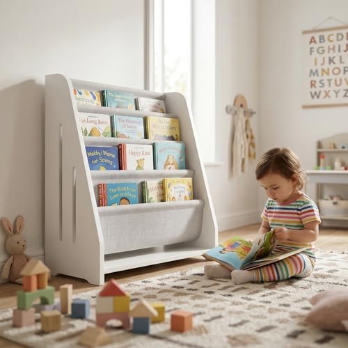 Perugina Wood Kids Bookshelf Fabric 5Tier,White Color