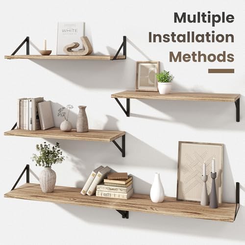 Marsmiles Deep Floating Shelves, 30'' x 12'' Light Wood Shelves Set of 2