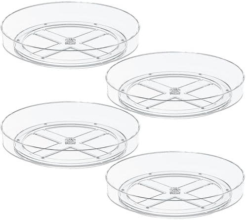 4 Pack 10 Inch Clear Lazy Susan Turntable Organizer for Cabinet, Non-Slip Acrylic Rotating Tray with Raised Edge, Spinni