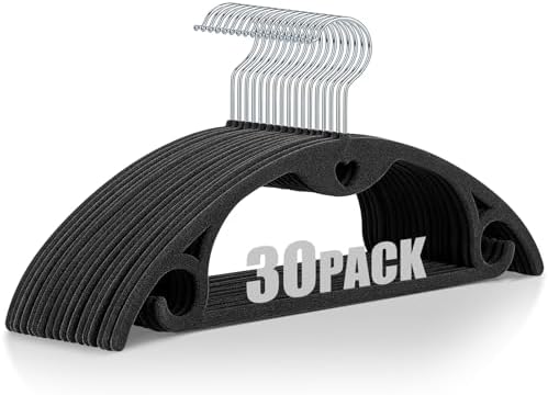 Velvet Hangers Felt Clothes Hangers 30 Pack Black/18 XL