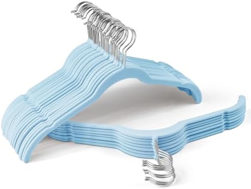 Sishynio Velvet Hangers 30 Pack, Non-Slip Slim Felt Clothes Hangers Blue