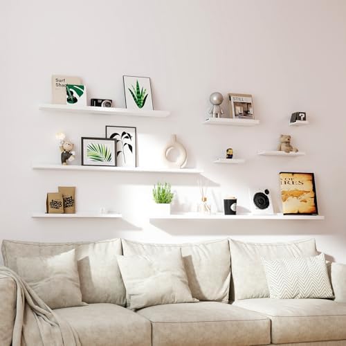 Small White Floating Shelves for Wall, Shelf with Lip Set of 2, 4 in