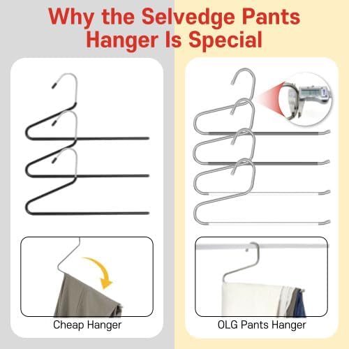 OLG 8mm Stainless Pants Hanger with V Hook and Reverse S, Non-Slip for Men Women -Heavy-Duty Trouser and Jeans Closet Organizer, Ganchos para Pantalones (20, White)