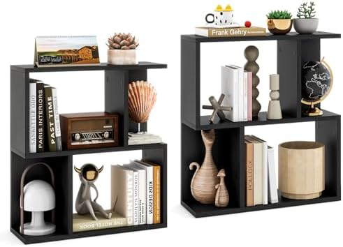 GIANTEX 3-Tier S-Shaped Bookshelves Set of 2, Modern Geometric Bookcase, Freestanding Display Shelf for Small Space, Ver