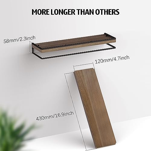 Meangood Floating Shelves Wall Mounted Set of 2, Rustic Wood Wall Storage Shelves for Bedroom,Living Room,Bathroom, Kitc
