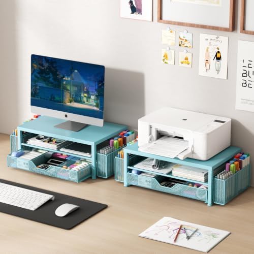 OPNICE Desk Organizers and Accessories, Computer Monitor Stand Riser with Drawer and 2 Pen Holders, Printer & Laptop Sta