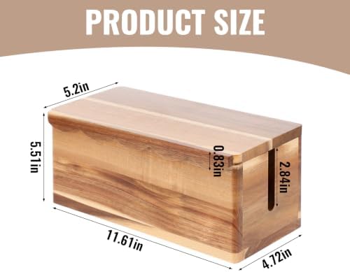 Large Cable Management Box Scalloped Edge, Acacia Wood Cable Organizer Box & Power Strip Box for Electrical Cord Managem