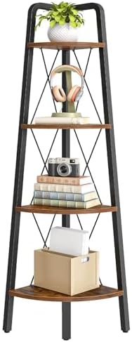 HOOBRO Corner Shelf, 4-Tier Corner Shelf Stand, 53.5" Tall Ladder Bookshelf, Industrial Corner Display Shelf Plant Stand