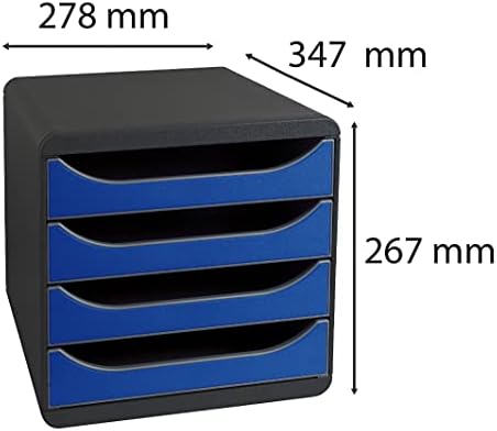 Exacompta - Ref 310703D - BIG-BOX Desktop Drawer Set - 4 x 55mm Drawers, Suitable for A4+ Documents, 347 x 278 x 267mm, 100% Recycled Plastic - Black/Royal Blue