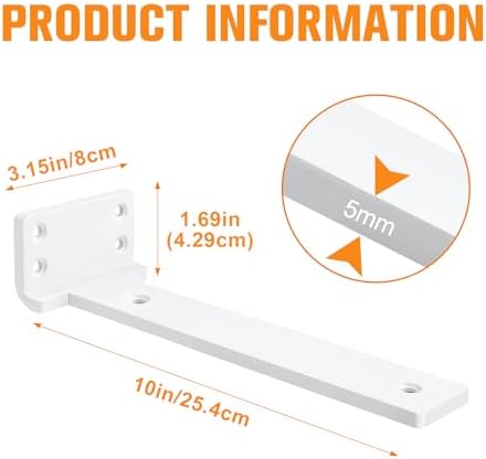 White Floating Shelf Brackets 10 inch 8 Pack L Brackets for Floating Shelves Metal Heavy Duty Shelf Bracket for DIY Shel