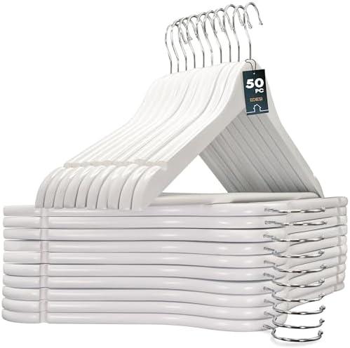 Wooden Clothes Hangers, Set of 50, Solid Wood Hangers, Non-Slip Trouser Hook, Notches in Shoulder Area, 360° Rotating Ho