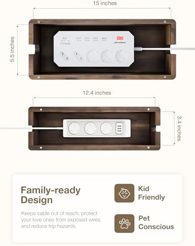 TIDITA Set 2 Wooden Large Cable Management Box Round Edge (Walnut Color)