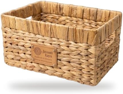 Wicker Storage Basket for Shelves, 12" x 8" x 7", 1-Pack | Woven Basket for Organizing, Water Hyacinth Storage Bin, Deep