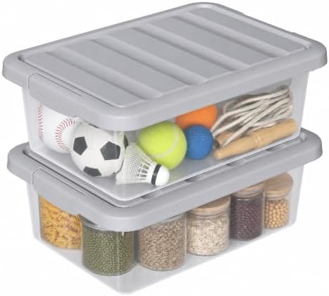 2 Pack Storage Bins with Lids, Stackable Plastic Containers, 14 Qt