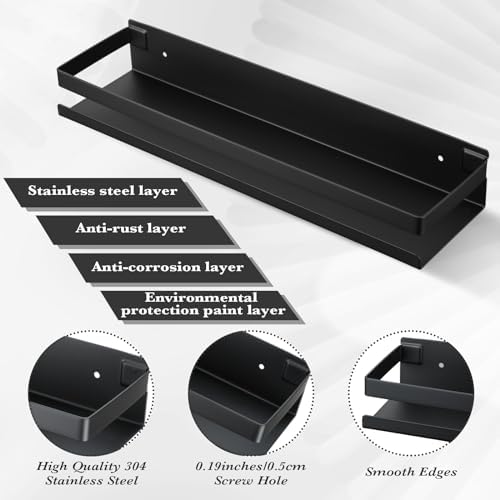 Lallisa 2 Pieces Stainless Steel Shelf Bathroom Shower Floating Shelves Wall Mounted Shower Caddy Basket Shelf Storage O