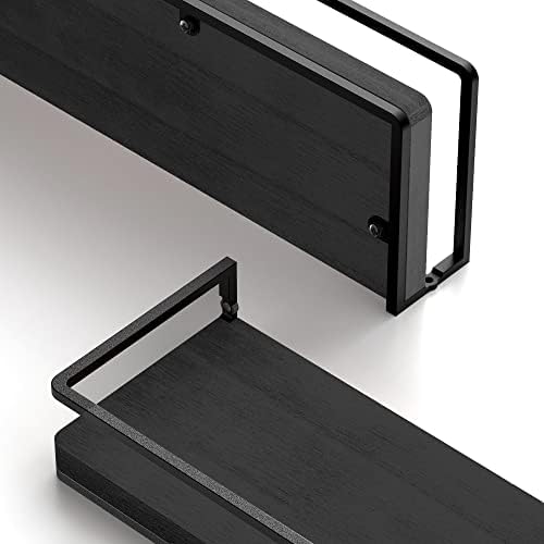 Meangood Floating Shelves Wall Mounted Set of 2, Wall Shelf with Towel Bar Rustic Wood Wall Storage Shelves for Bedroom,