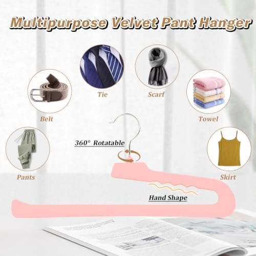 Velvet Pant Hangers Open End,16 Pack Non Slip Pink Felt Trouser Hangers
