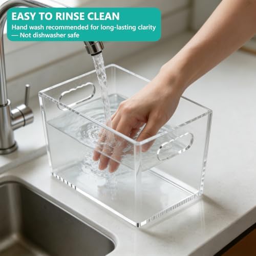 4 Pack Clear Storage Bins, PET Pantry Organizers & No-Tip Storage Containers with Cutout Handles for Fridge Freezer Kitc