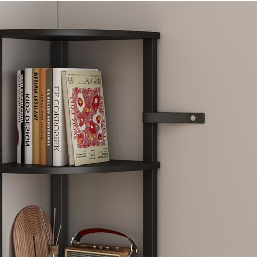 VIMBER 6-Tier Corner Shelf with LED Light, Industrial Corner Ladder Shelf, Rustic Display Shelf for Living Room, Bedroom
