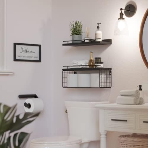 WOPITUES Floating Shelves for Bathroom Decor Art, Modern Black