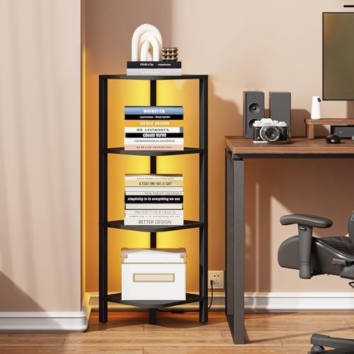 TUTOTAK Corner Shelf, 4-Tier Corner Bookshelf for Small Space