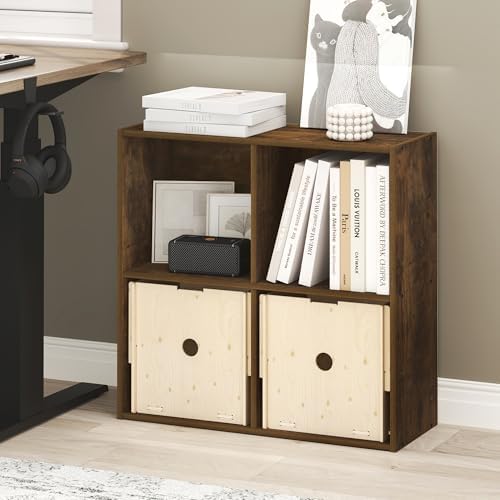 Furinno LUDER Book Shelf, 4-Cube Bookshelf, Bookcase with Open Shelves, 9.5 x 24.6 x 23.7, for Living Room, Bedroom, Hom