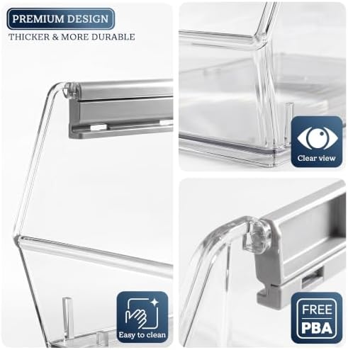 HOMESTEAD Set of 8 Stackable Storage Bins, 4 Large + 4 Small Clear Plastic Organizer Bins, Open Front Design for Kitchen