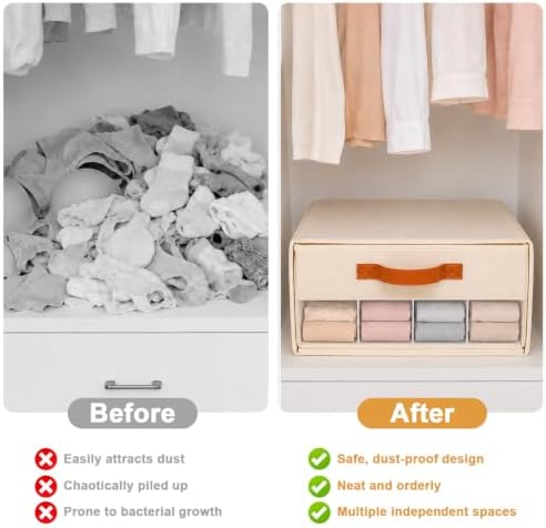 Minimalist Home DIY Underwear Drawer Organizer-Dustproof Sock Organizer with 6pcs Drawer Divider Adjustable Cream White 
