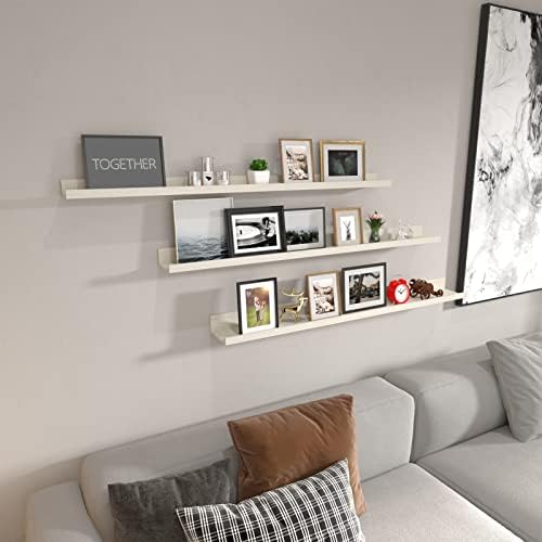 Giftgarden 47 Inch Floating Shelves for Wall Creamy White Beige Wood-Grain, Long Picture Ledge Large Wooden Photo Shelf 